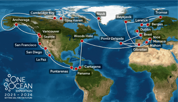 A map of the One Ocean Expedition's 2025 route